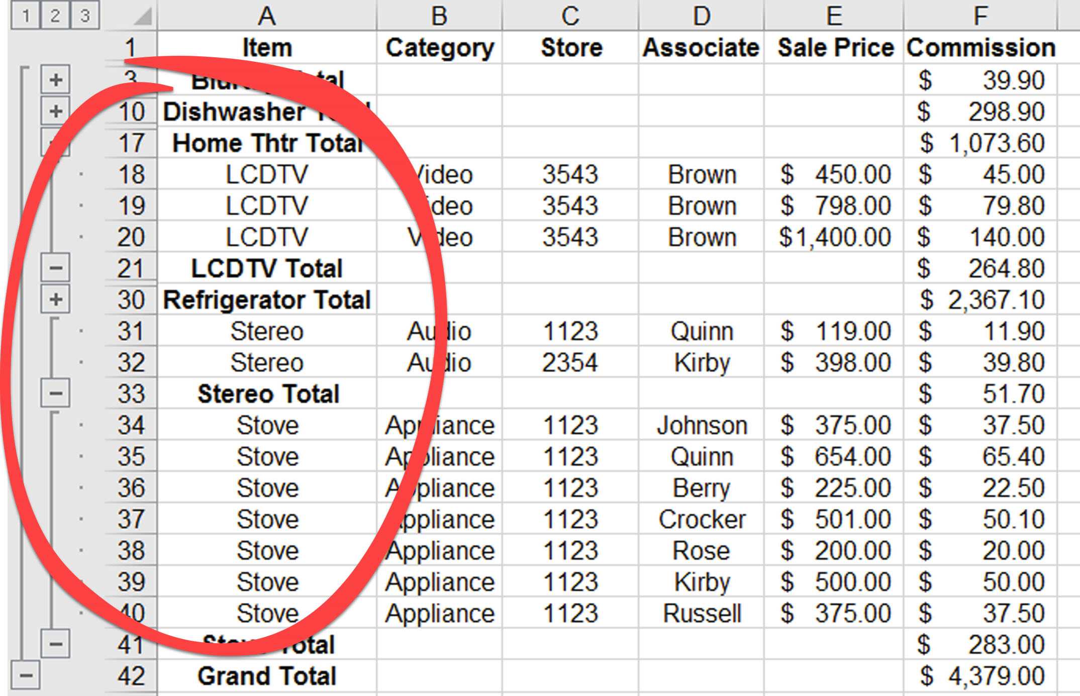 Insert Subtotals Image 4